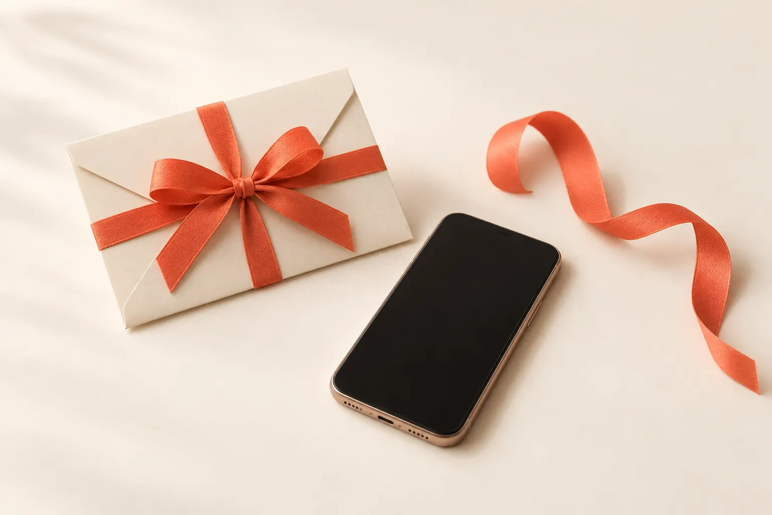 A simple flat illustration of a wrapped gift, card, candle, and snacks on a table.